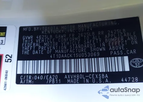 2025 Toyota Camry Se from USA, damaged, VIN 4T1DAACK1SU053069